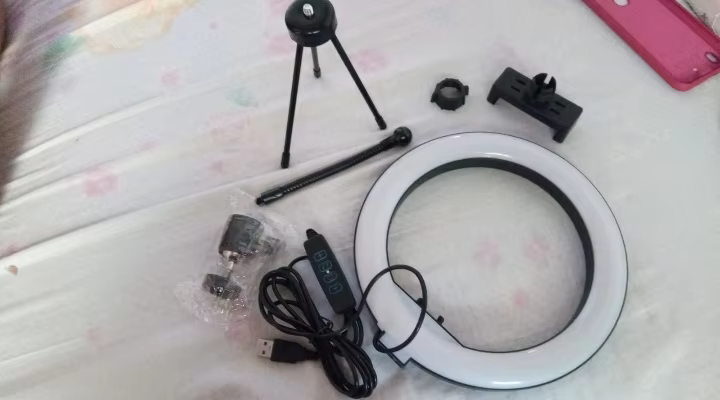 KIT LUZ RING LIGHT 8 POL + TRIPÉ DE MESA + SUPORTE PARA CELULAR