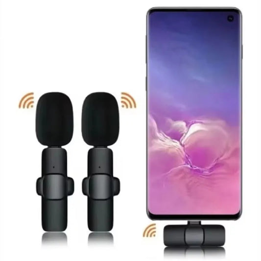 MICROFONE TIPO C SEM FIO PARA TRANSMISSÃO AO VIVO E GRAVAÇÃO DE VIDEOS COM REDUÇÃO DE RUÍDO.