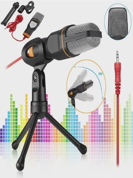 MICROFONE PROFISSIONAL DE 3,5 MM PARA GRAVAÇÃO DE VIDEOS E LIVES + COM SUPORTE TRÍPE