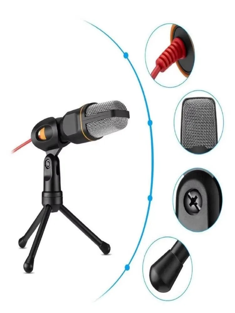 MICROFONE PROFISSIONAL DE 3,5 MM PARA GRAVAÇÃO DE VIDEOS E LIVES + COM SUPORTE TRÍPE